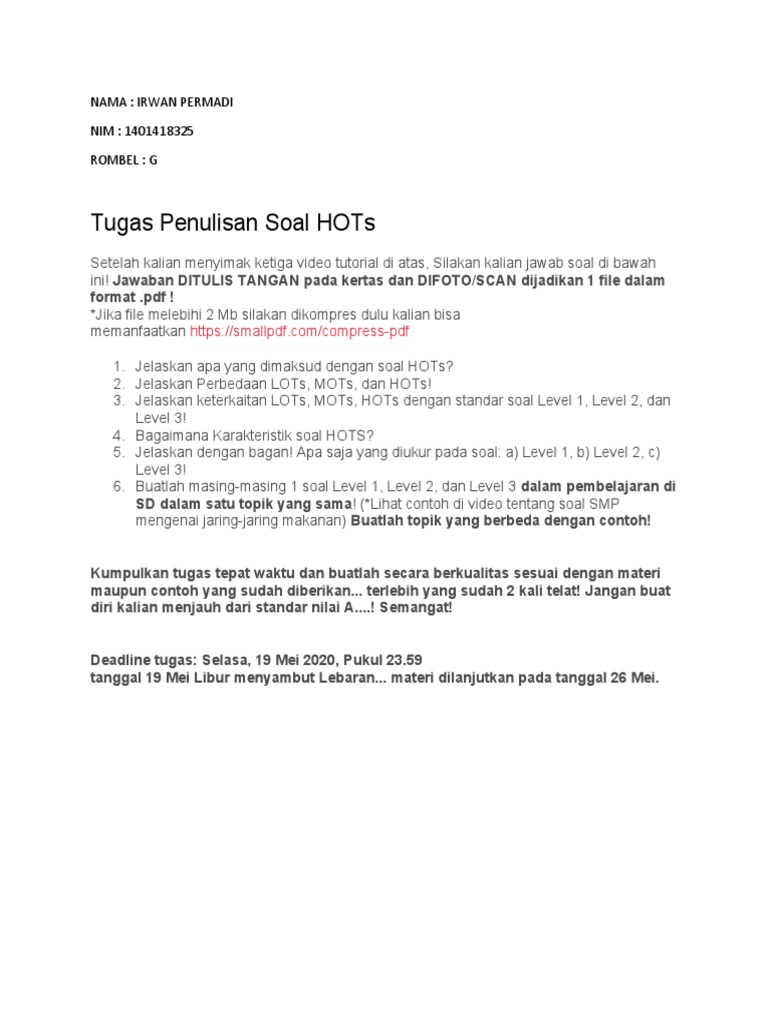 Tugas Penulisan Soal HOTS dan LOTS | PDF