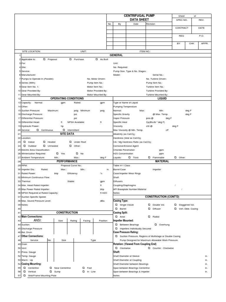 Centrifugal Pump Data Sheet | PDF | Pump | Bearing (Mechanical)