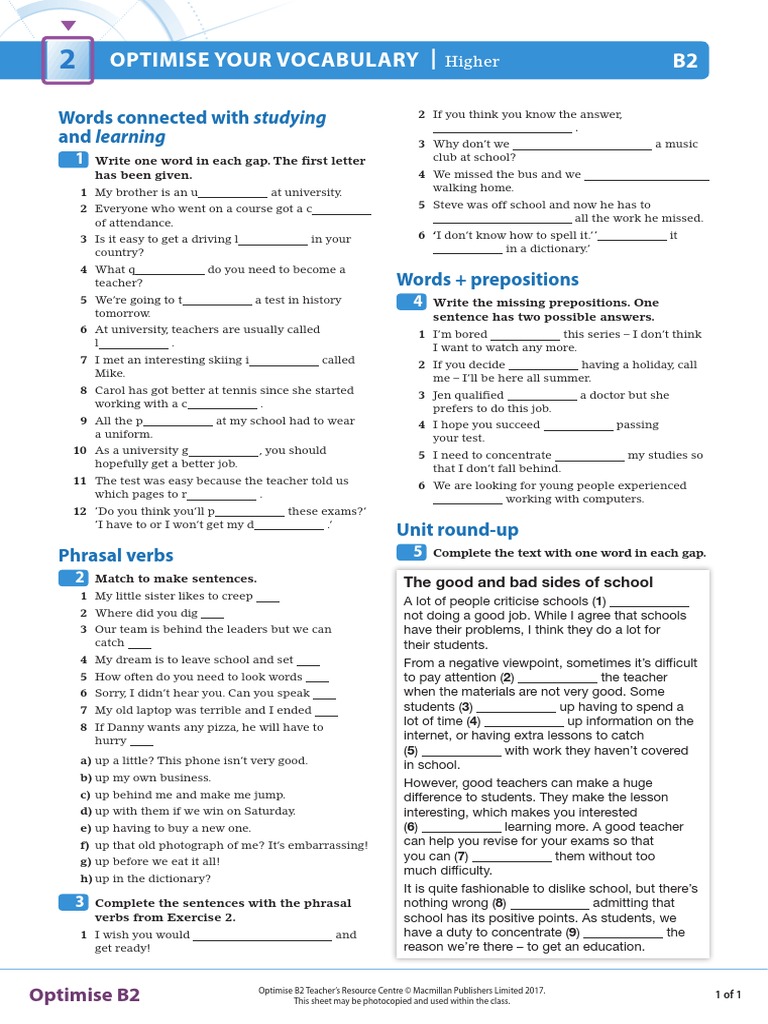 OPT B2 U02 Vocab Higher | PDF | Cognitive Science | Communication