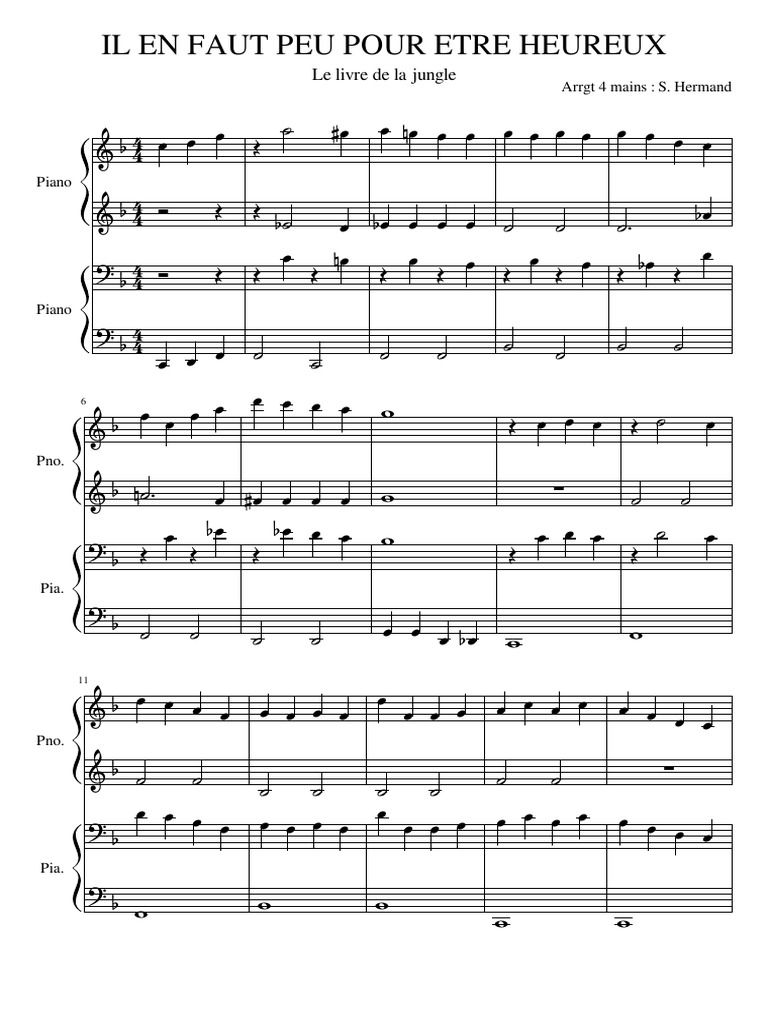 Il En Faut Peu Pour être Heureux Chords IL EN FAUT PEU POUR ETRE HEUREUX Du Livre de La Jungle PDF | PDF