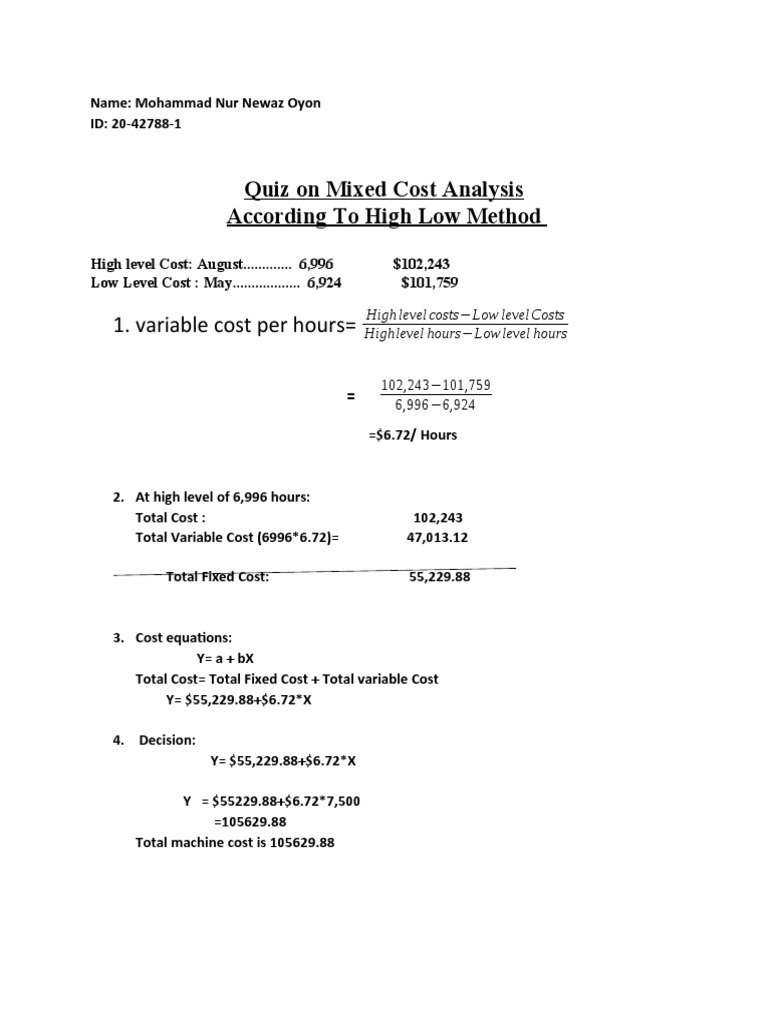 Quiz On Mixed Cost Analysis 2 PDF