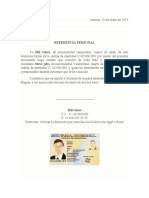 Carta de Referencia Personal