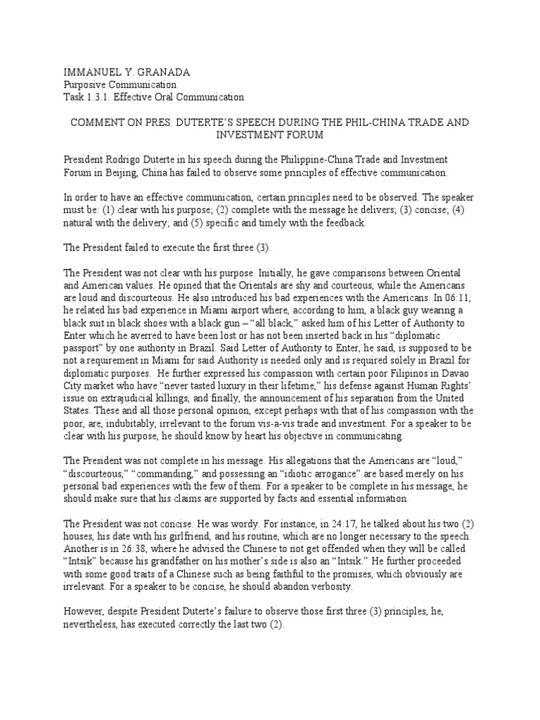 Duterte's Ineffective Trade Forum Speech | PDF | Rodrigo Duterte ...