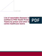 List of Reportable Diseases To Be Notified To PHE Health Protection Teams by Prison and Other Detention Centre Healthcare Teams