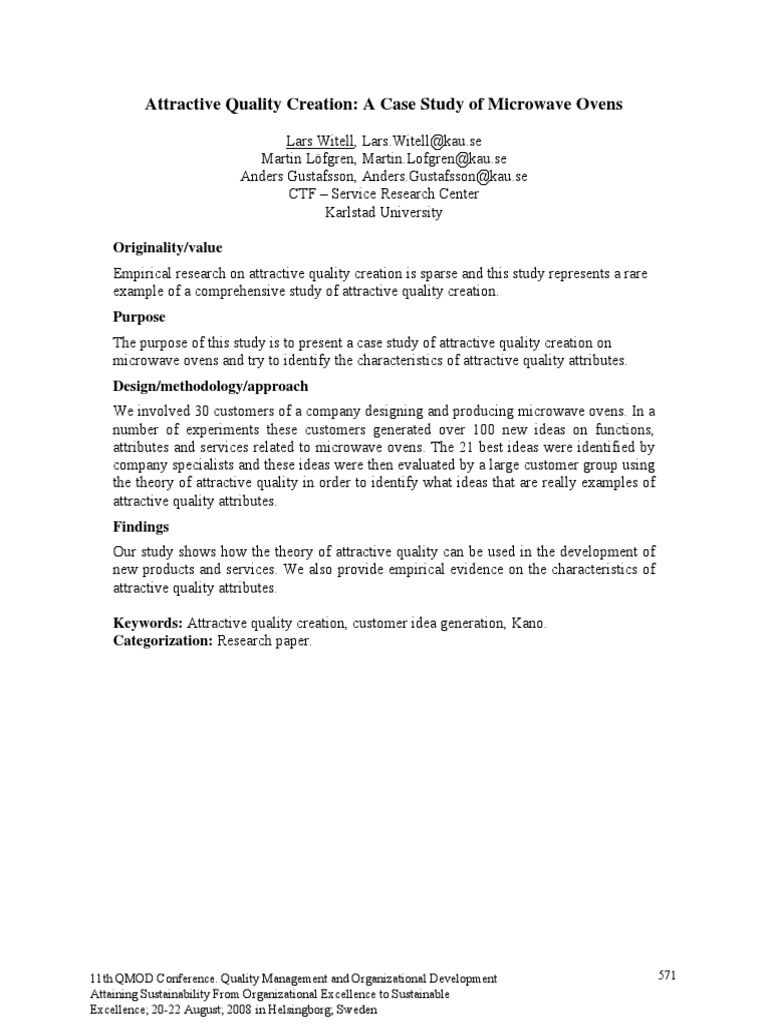 Attractive Quality Creation A Case Study of Microwave Ovens PDF