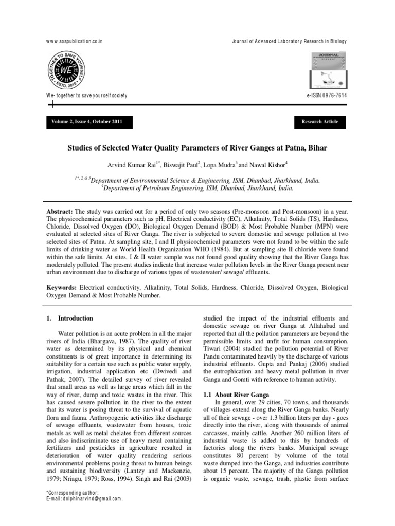 Water Quality Study of River Ganges, Patna | PDF | Water Pollution ...