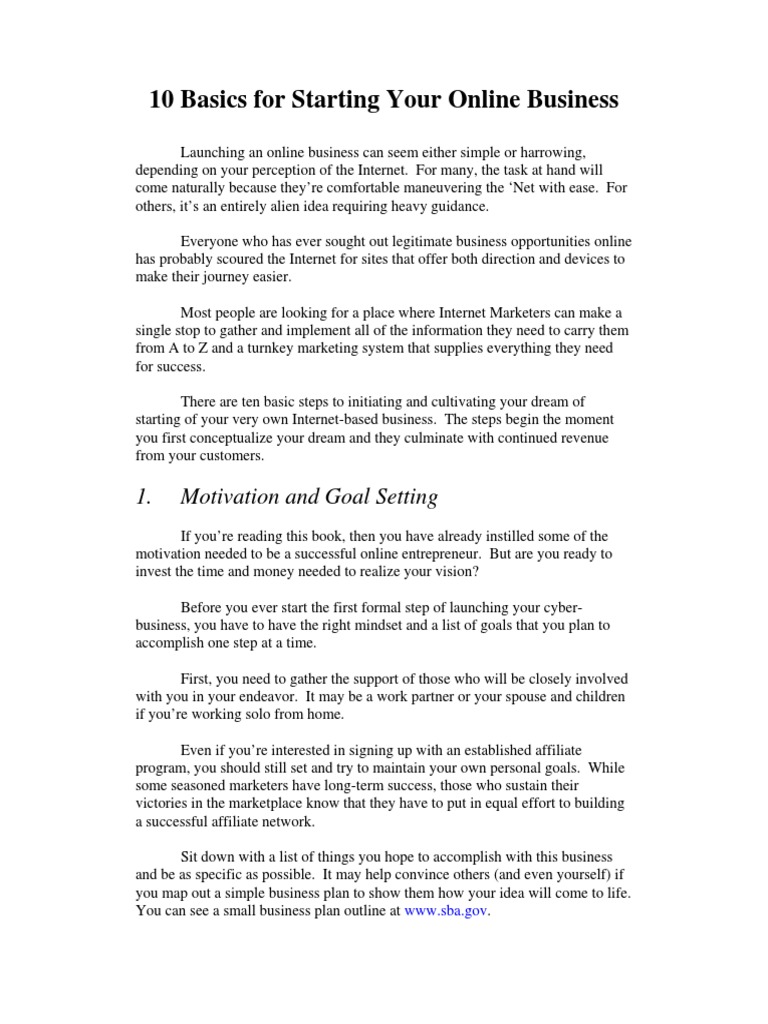 10 Basics For Starting Your Online Business PDF PDF