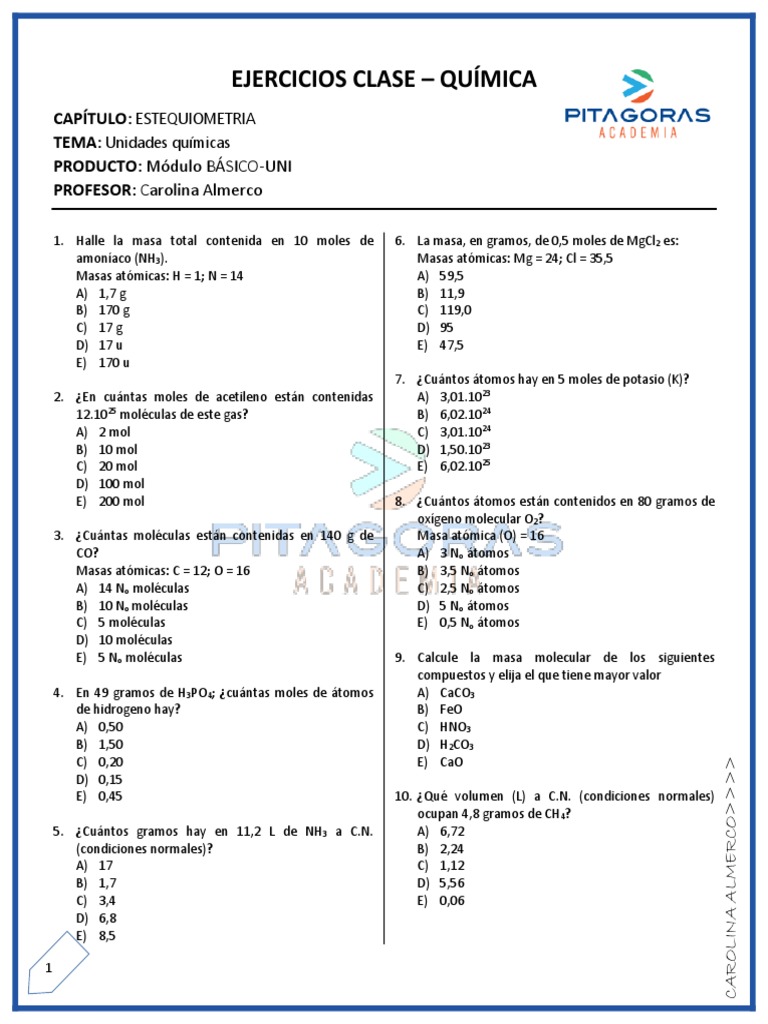 Ejercicios de Estequiometría Química | PDF | Mole (Unidad) | Amoníaco