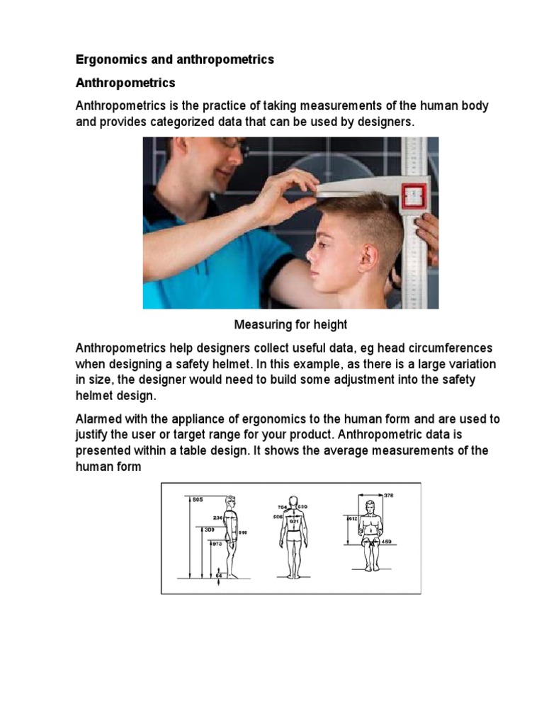 Ergonomics and Anthropometrics Overview | PDF | Elbow | Anthropometry