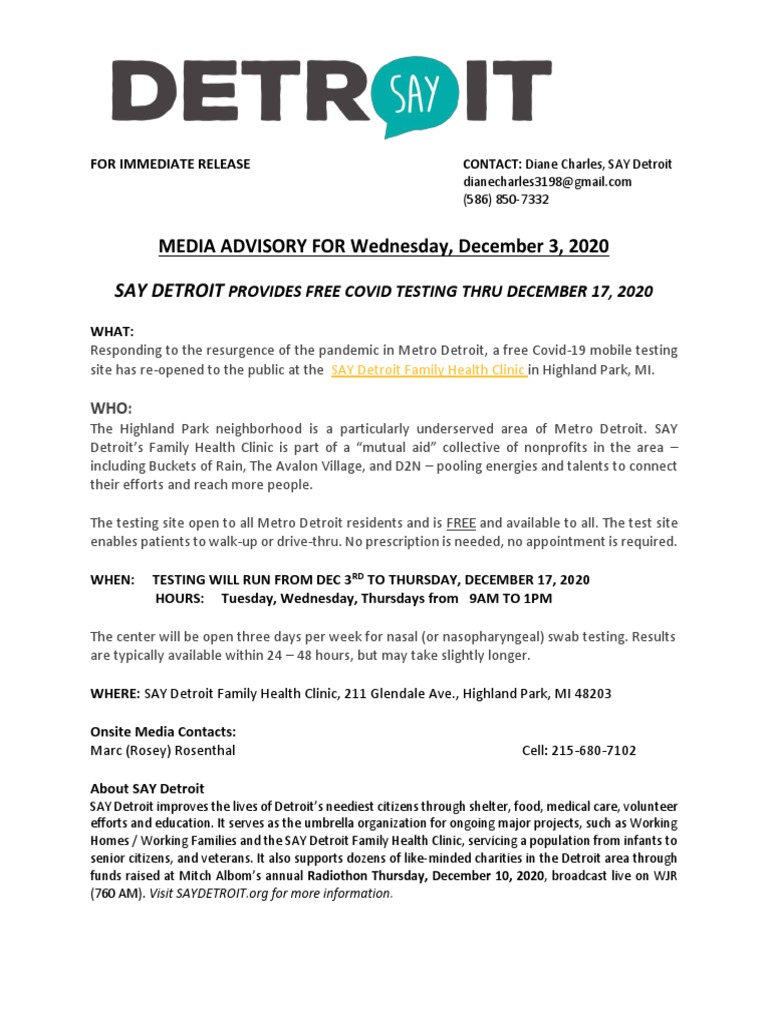 FREE Covid Testing - SAY Detroit Advisory FINAL | PDF | Social Science