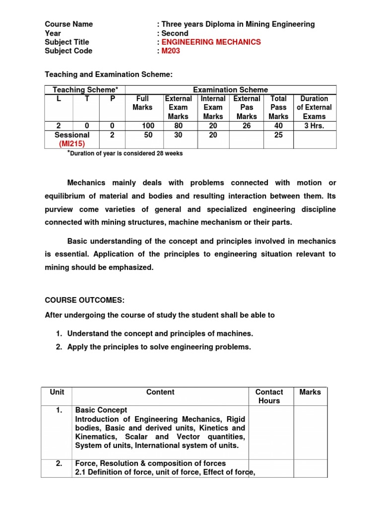 Engineering Mechanics M203 PDF | PDF | Stress (Mechanics) | Force