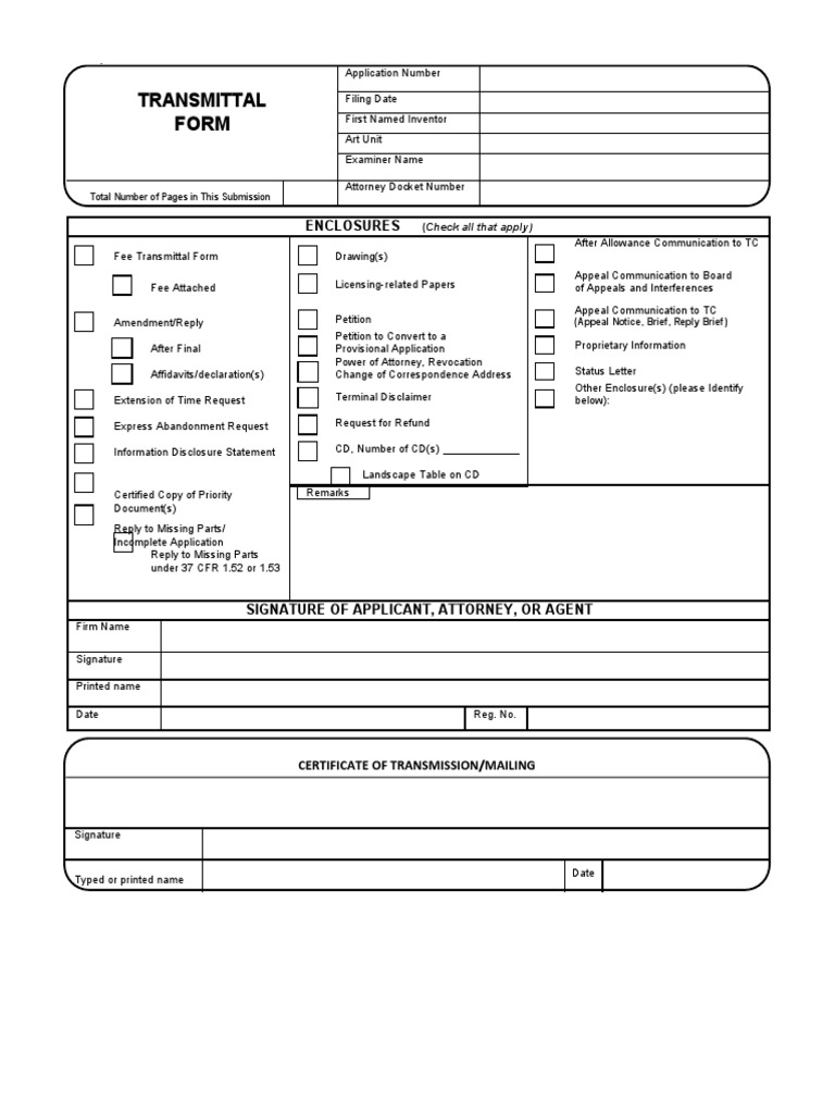 Transmittal Form Enclosures PDF Provisional Application Glossary