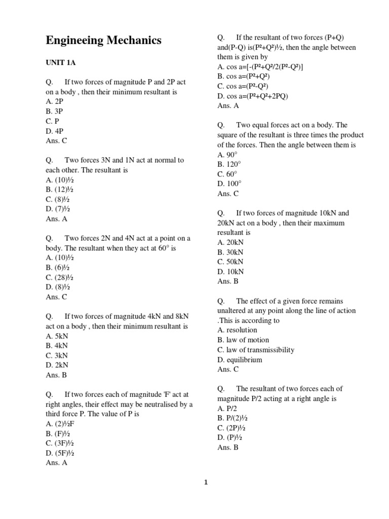 Scoe Em Unit 1 To 4 Mcq Bank Force Cartesian Coordinate System