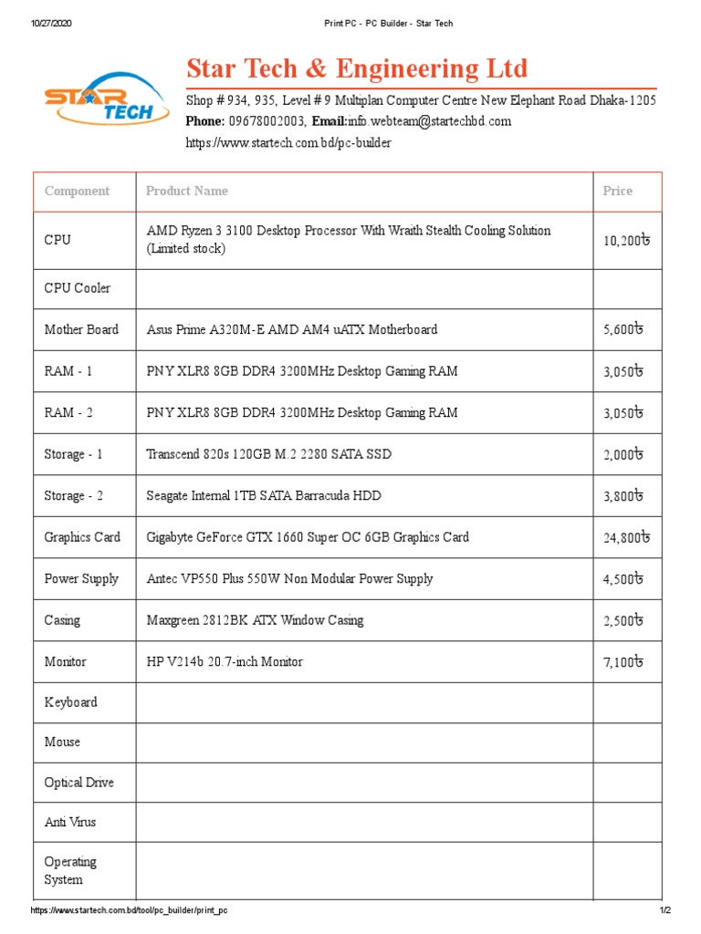 Custom PC Build Pricing Guide | PDF | Computers | Technology & Engineering