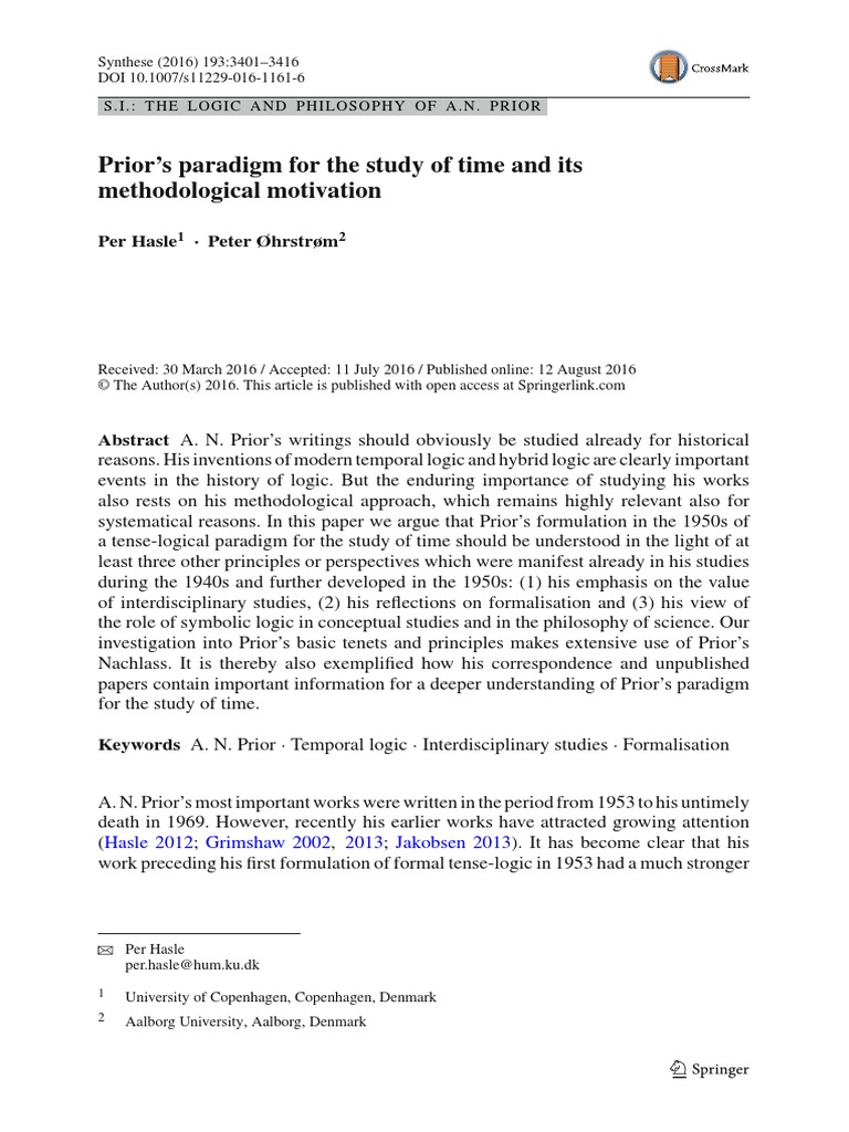 Prior's Paradigm For The Study of Time and Its Methodological ...