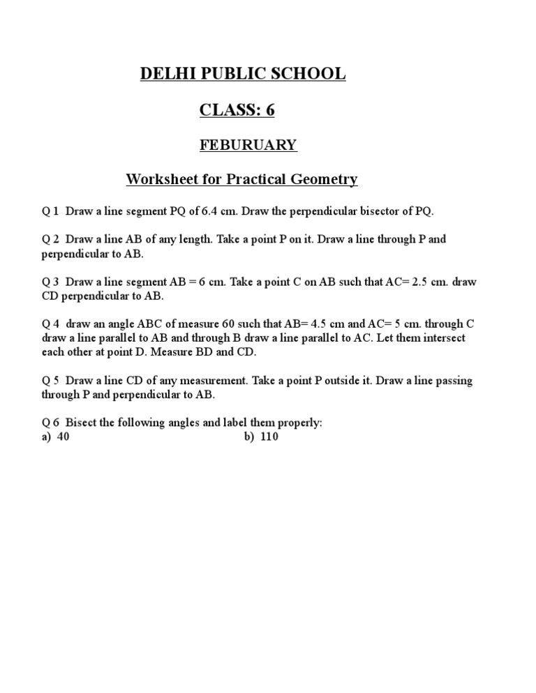 Practical Geometry Worksheet for Class 6 | PDF