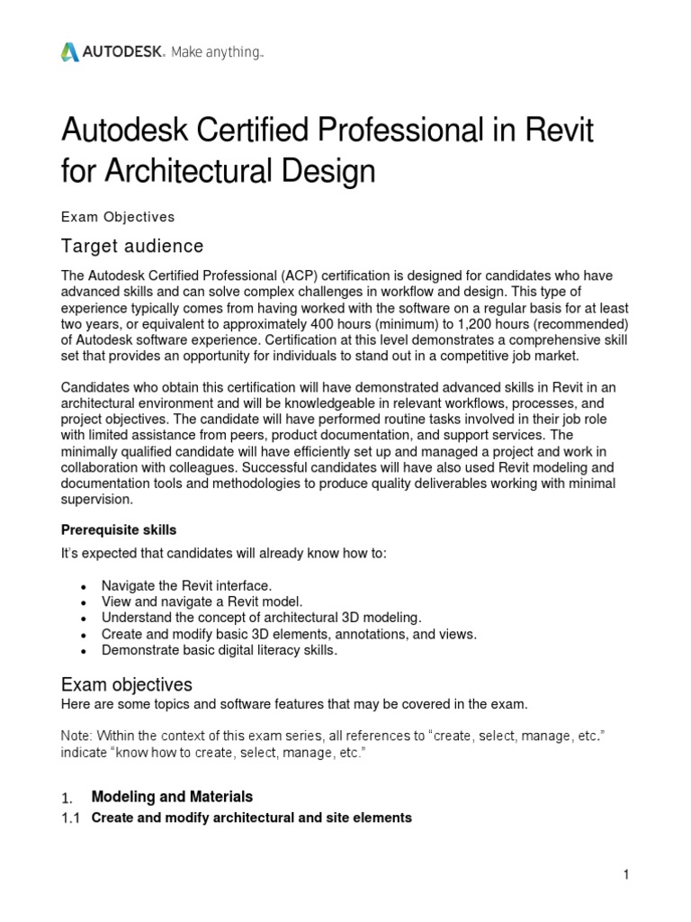 ACP Revit For Architectural Design Exam Objectives 102620 PDF
