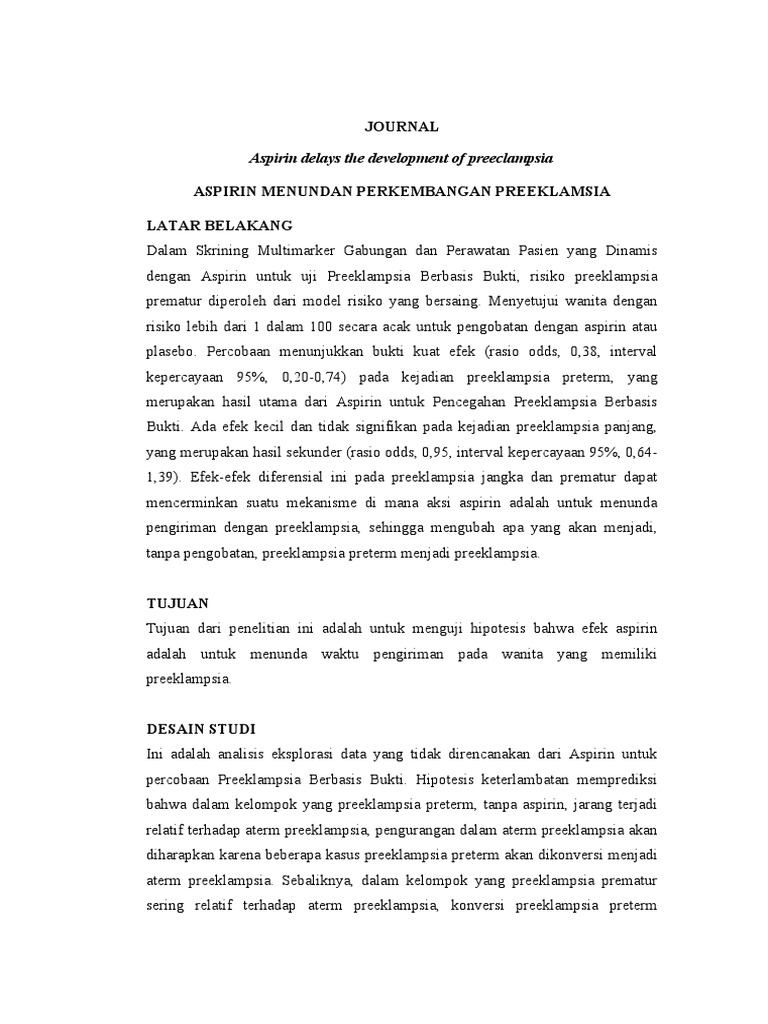Laporan Jurnal Reading Aspirin Menunda Perkembangan Preeklamsia PDF