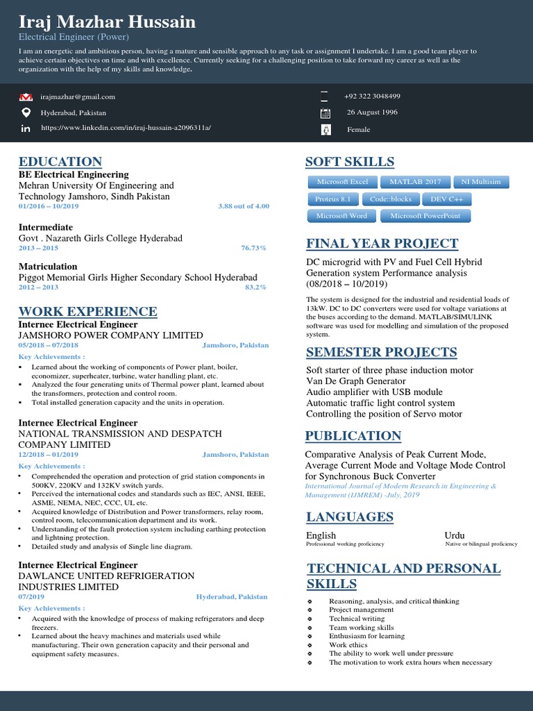 Electrical Engineer Resume | PDF | Power Station | Electrical Engineering