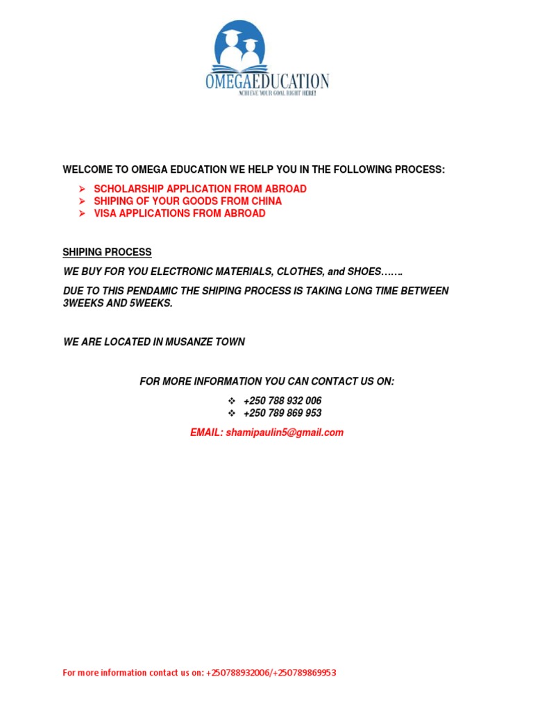 Omega Education: Scholarships & Shipping Services | PDF | Passport ...