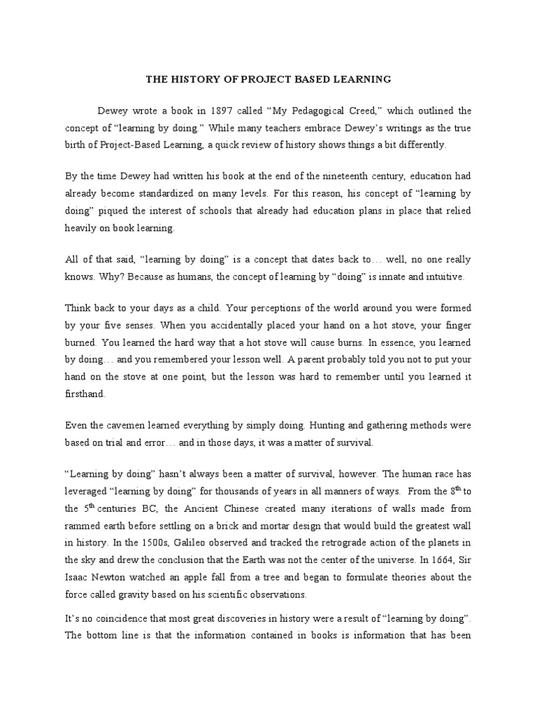 The History of Project Based Learning | PDF | Project Based Learning ...
