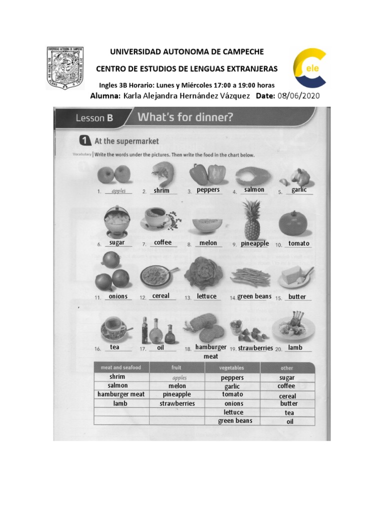 Food Item List for English Class | PDF | Cooking, Food & Wine