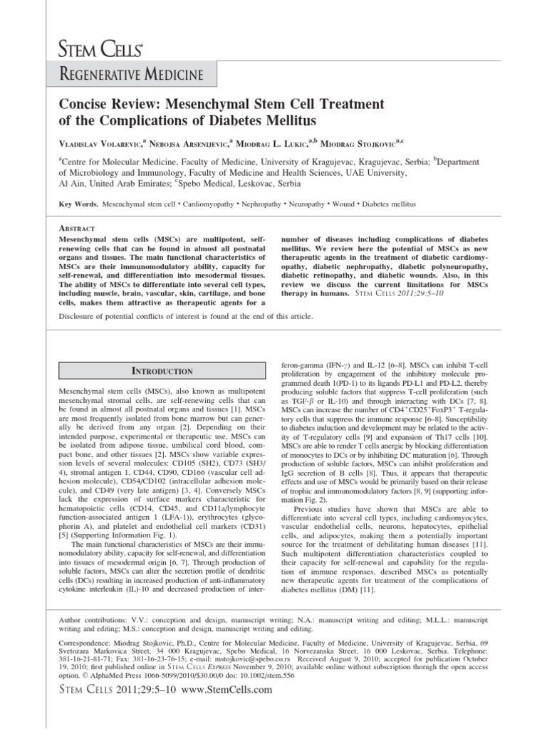 MSC Therapy for Diabetes Complications | PDF | Mesenchymal Stem Cell ...
