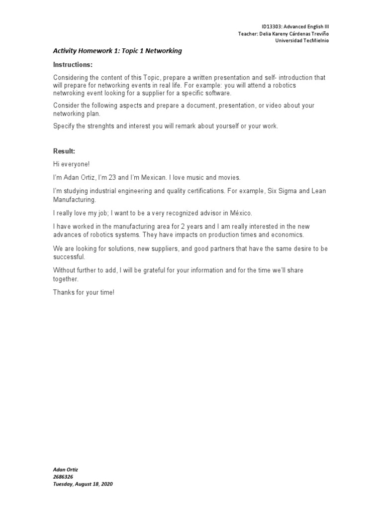 Homework 1 - Advanced English III. Adan Ortiz 2686326 | PDF | Career ...