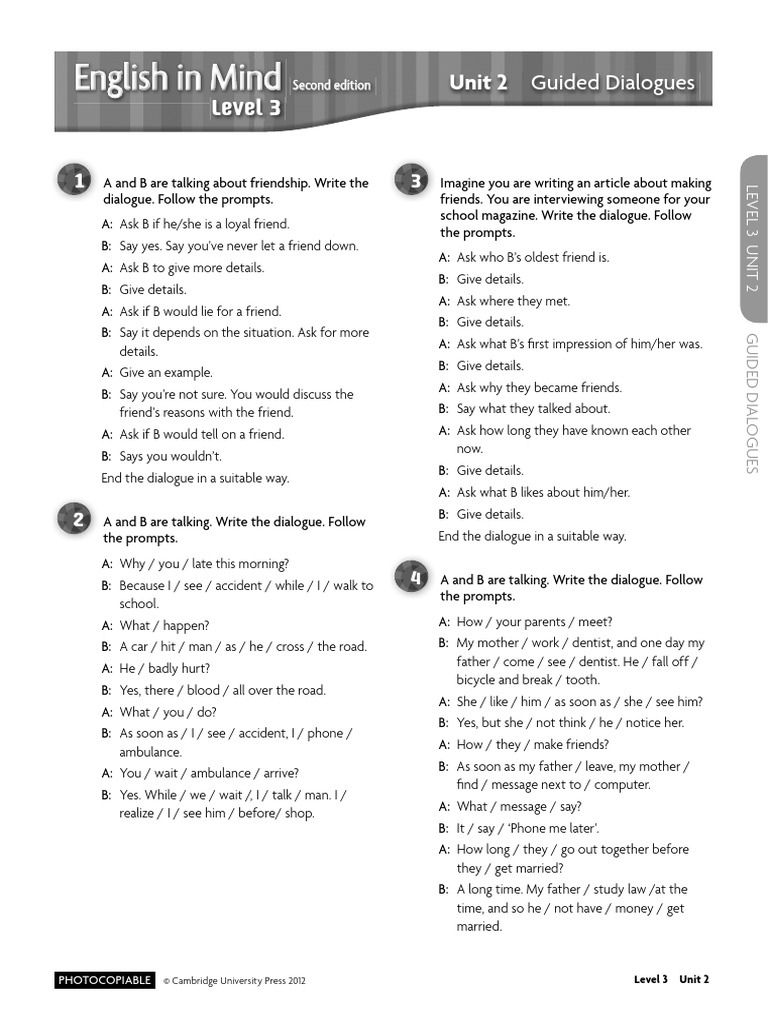 Level 3: Unit 2 Guided Dialogues | PDF