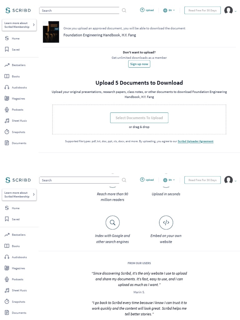Upload 5 Documents To Download Foundation Engineering Handbook, H.Y