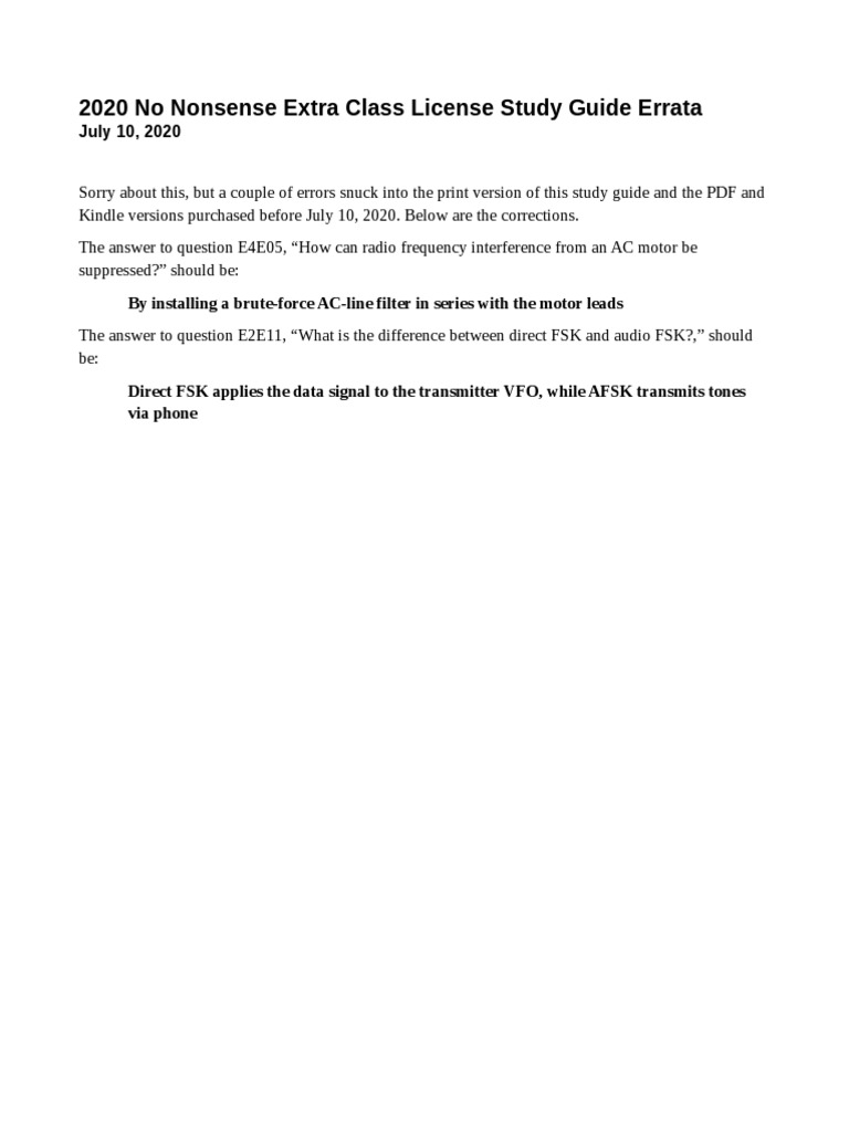 Extra Class License Study Guide Errata | PDF
