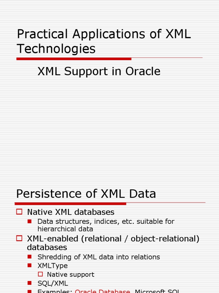 XML Technologies in Oracle Databases | PDF | Xml | Web Standards