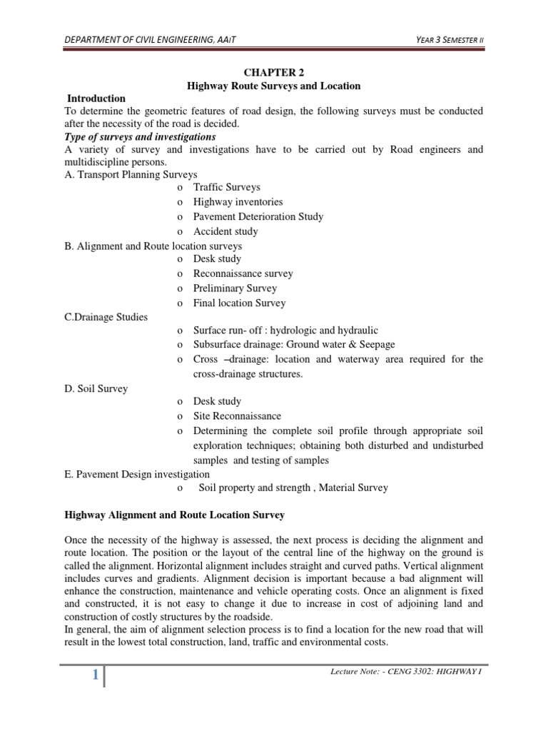 Highway Route Survey Overview | PDF | Road | Surveying