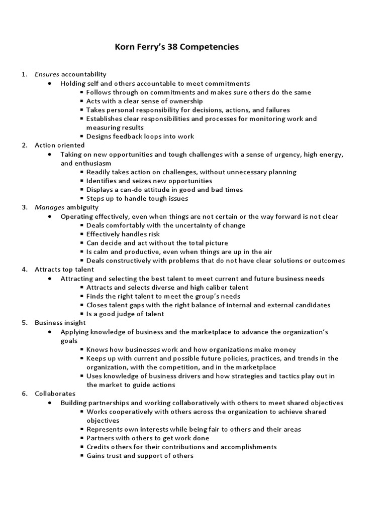 Korn Ferry's 38 Competencies | PDF | Economies | Psychological Concepts