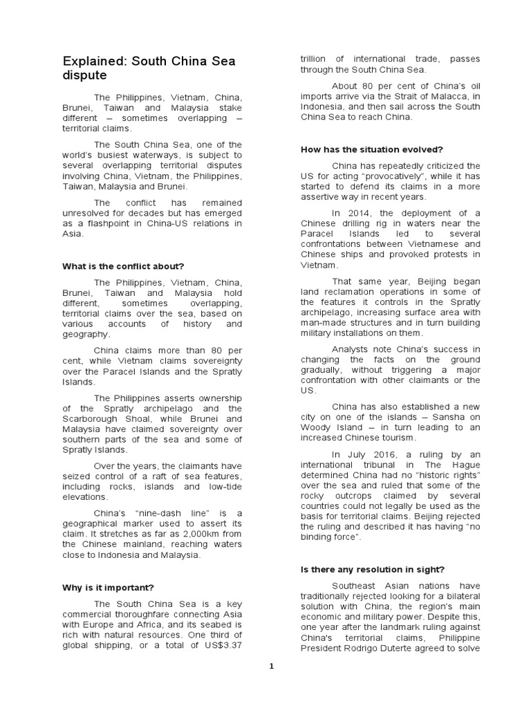 South China Sea Territorial Disputes Explained | PDF | South China Sea ...