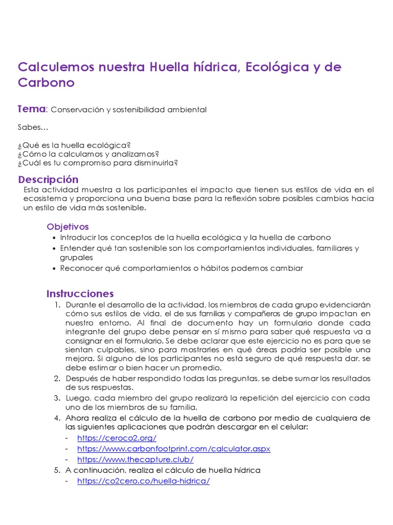 Cálculo de la Huella Ecológica | PDF | Huella de carbono | Residuos