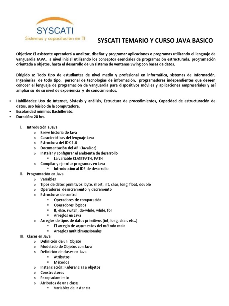 Curso Java Básico: Programación y GUI | PDF | Java (lenguaje de ...