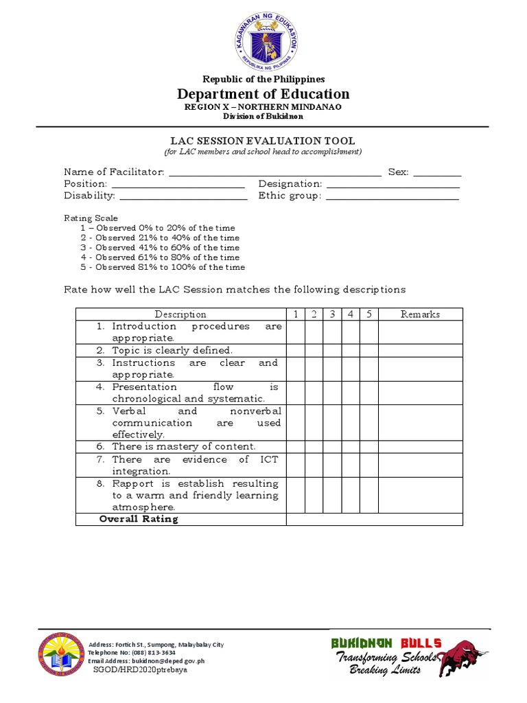 LAC Session Evaluation Tool Guide | PDF