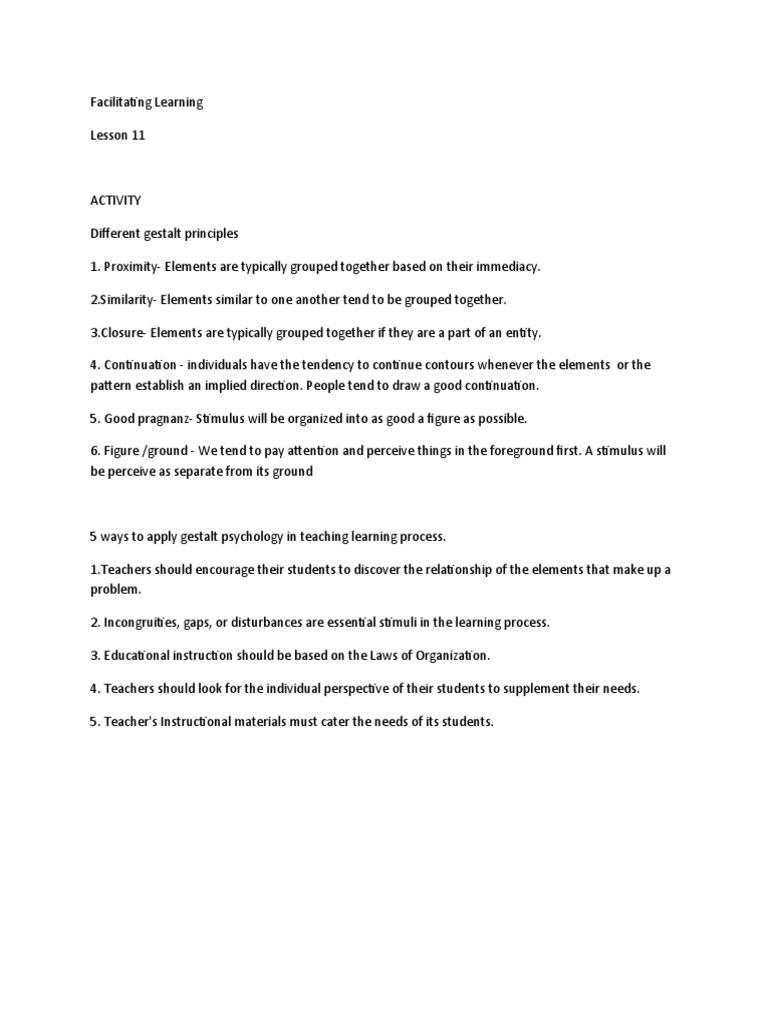 Gestalt Principles in Education Strategies | PDF | Career & Growth ...