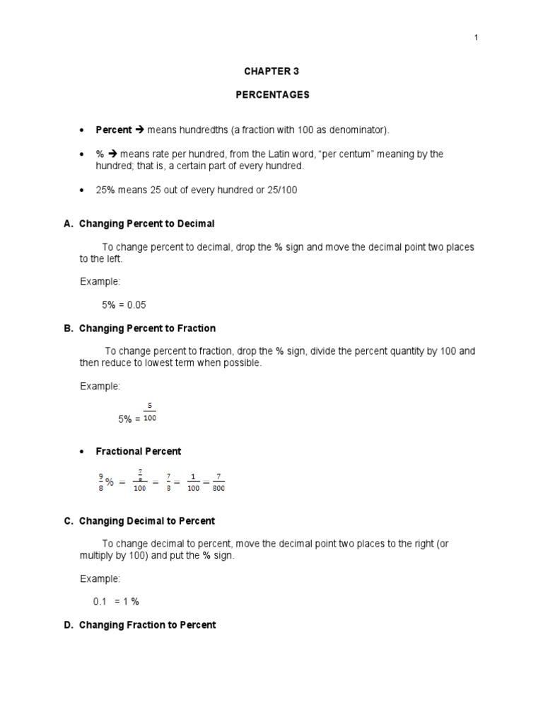 Math 14 - CHAPTER 3 Percentages | PDF | Percentage | Fraction (Mathematics)