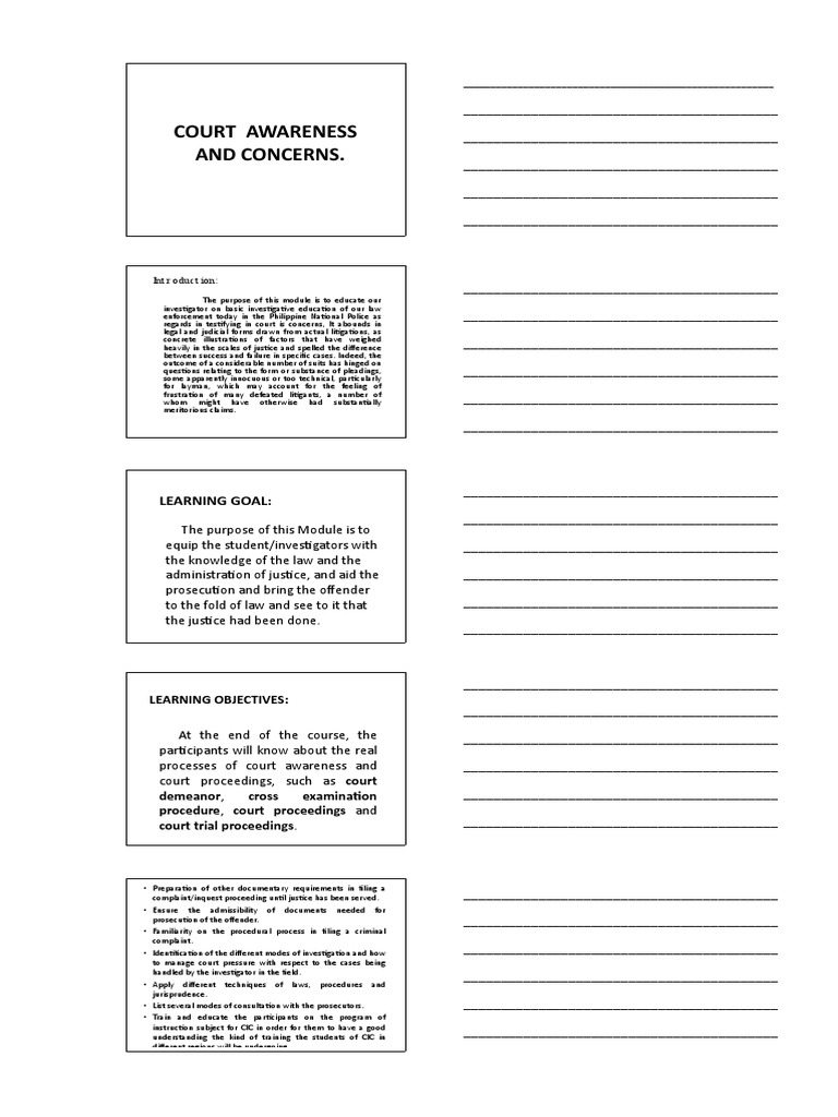 Court Awareness And Concerns Learning Goal Pdf Witness Prosecutor