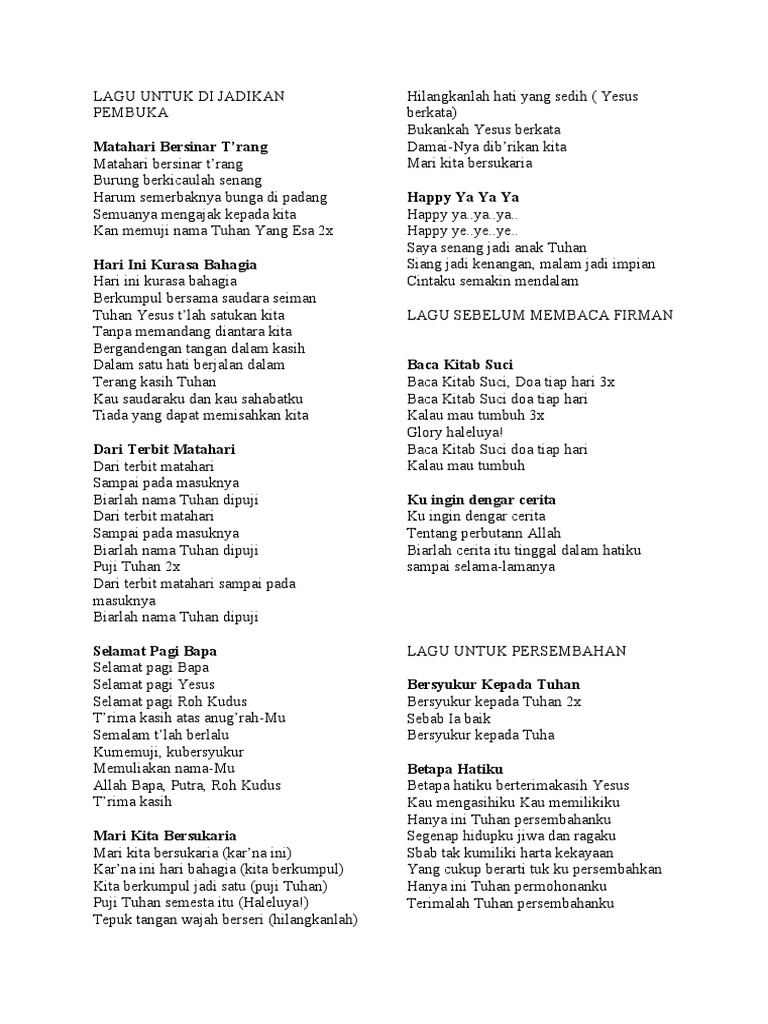 Kumpulan Lagu Sekolah Minggu | PDF