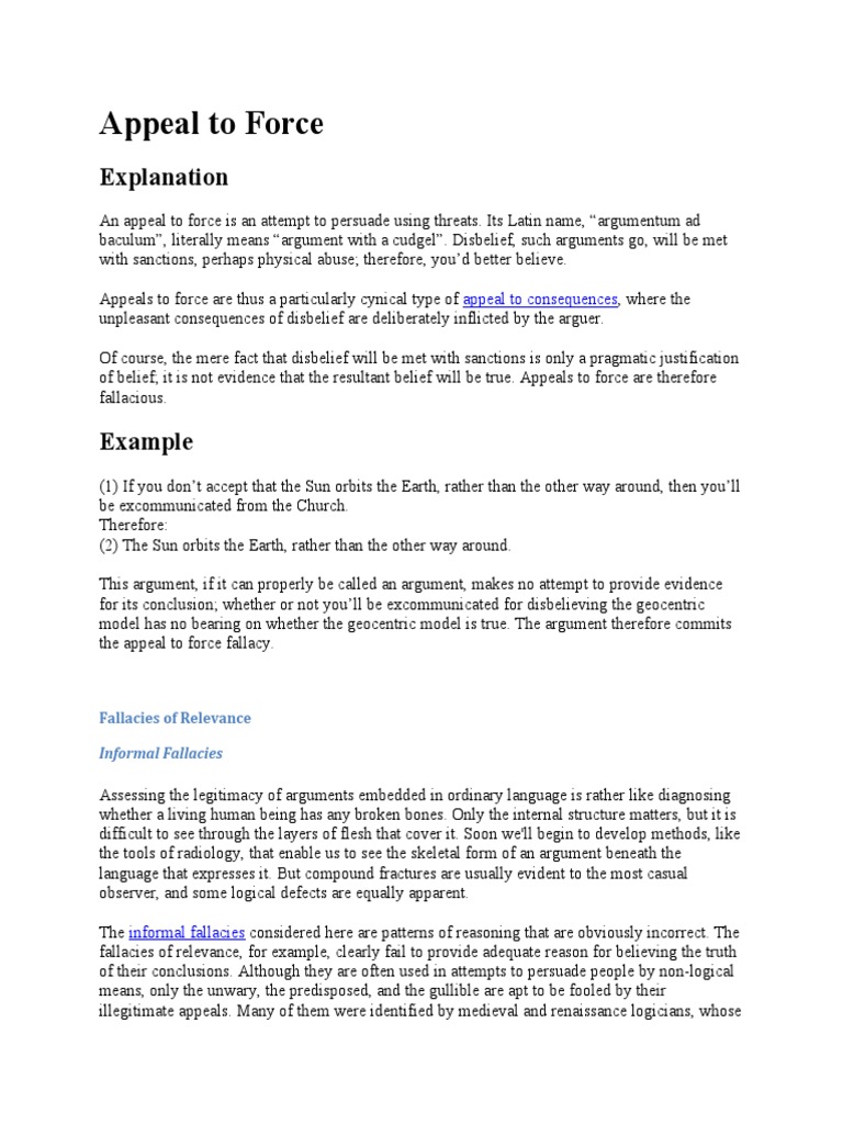 Understanding Appeal to Force Fallacy | PDF | Argument | Fallacy