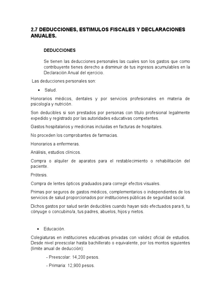 Deducciones y Estímulos Fiscales 2025 | PDF | Impuesto sobre la renta ...
