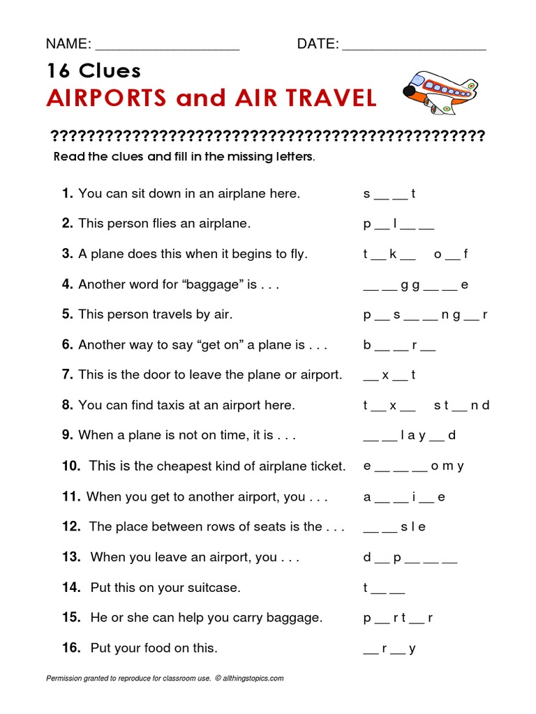Airports and Air Travel 16 Clues PDF Baggage Aviation