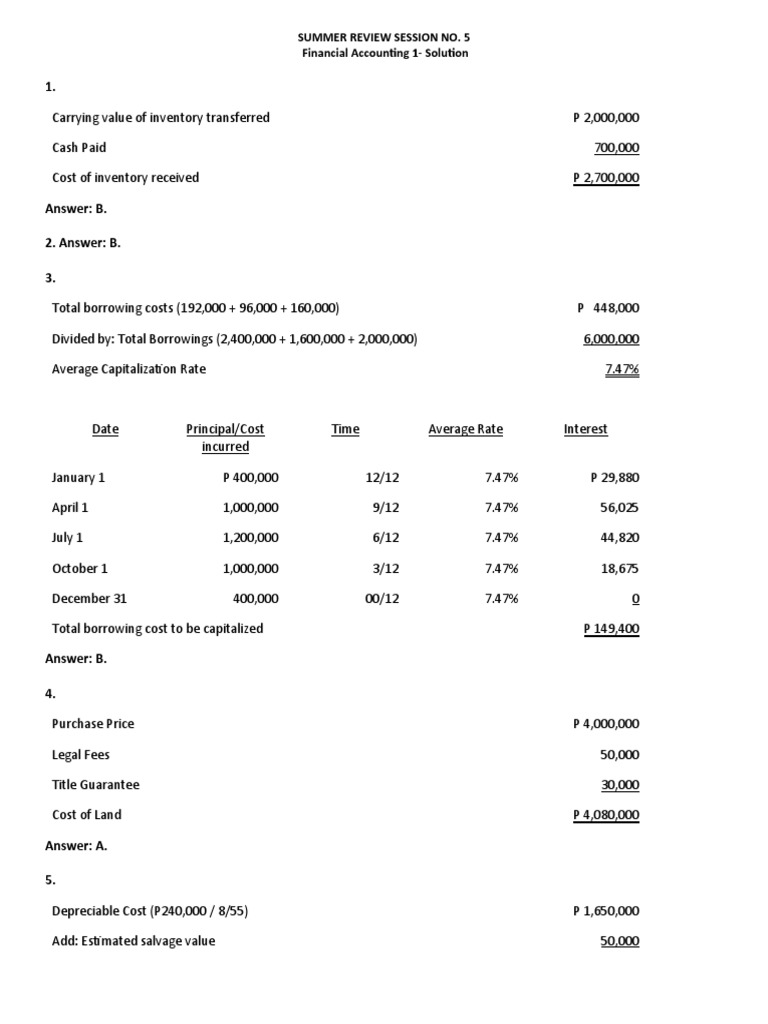 Financial Accounting Summer Review Solutions | PDF | Book Value ...