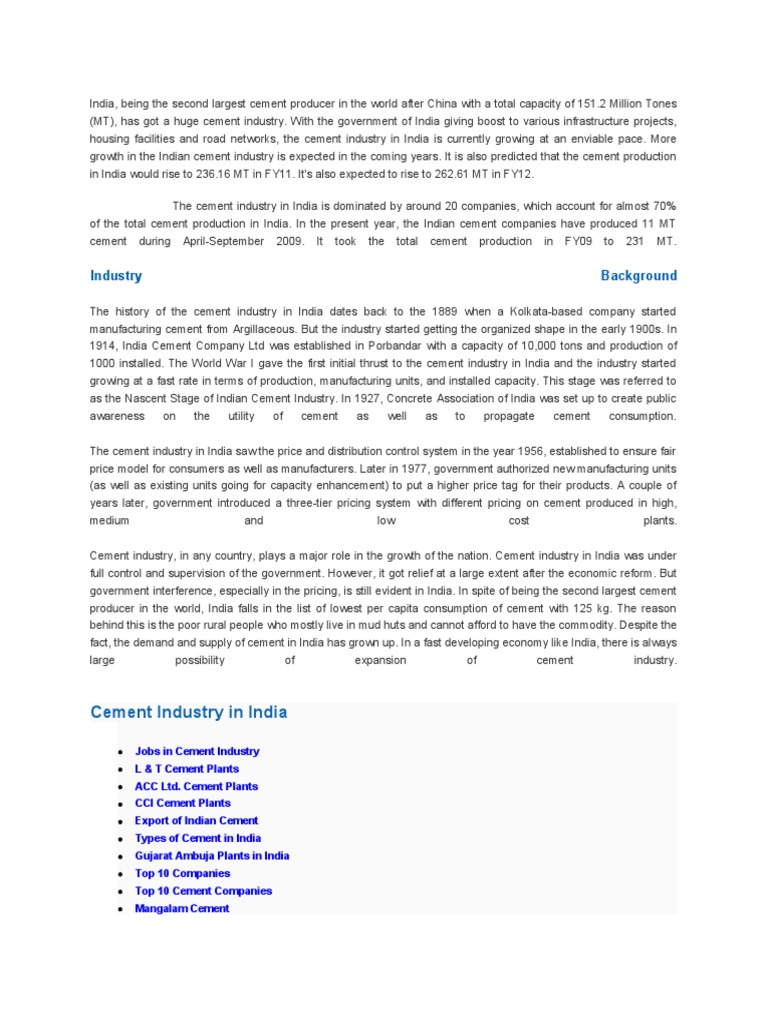 Growth of India's Cement Industry | PDF | Cement | Economic Growth
