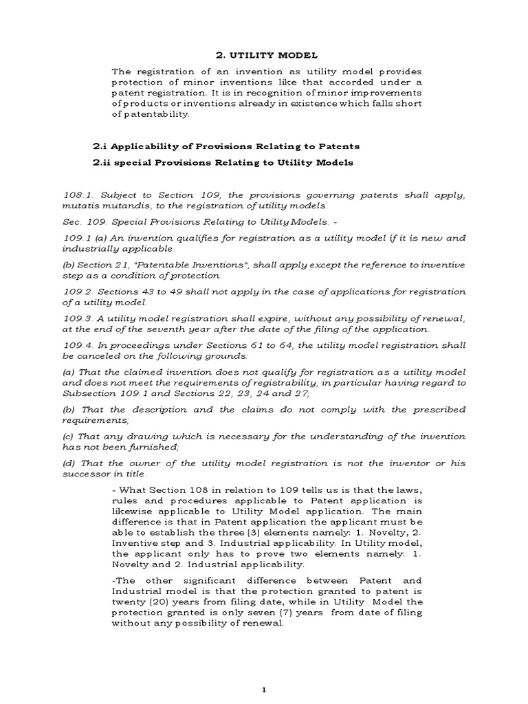 Intellectual Property LawUtility Model and Design Download Free PDF