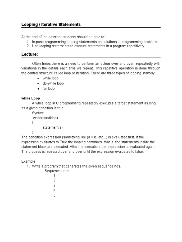 Looping Statements for Iterative Programming | PDF | Control Flow ...