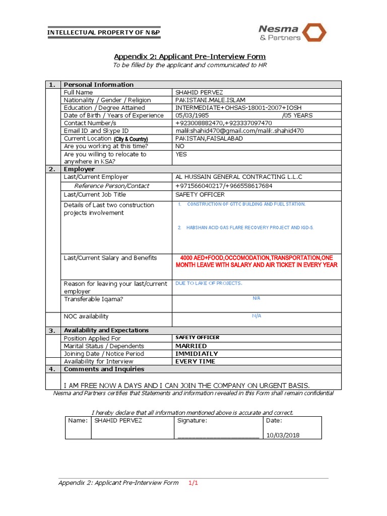 Appendix 2 Pre Interview Form (Revised 08 April 2015) | PDF